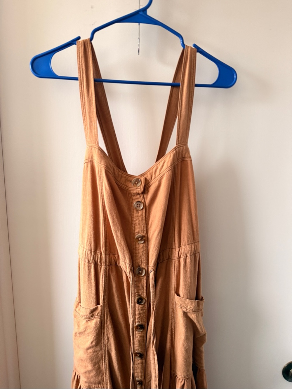 Free People Catch The Breeze Woven Linen-Blend Button-Down Tan Maxi Dress S - Picture 9 of 13